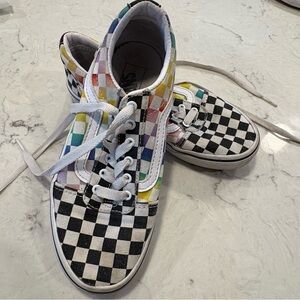 Vans, old skool, rainbow checkered girls shoe. Size 2. School, summer, camping